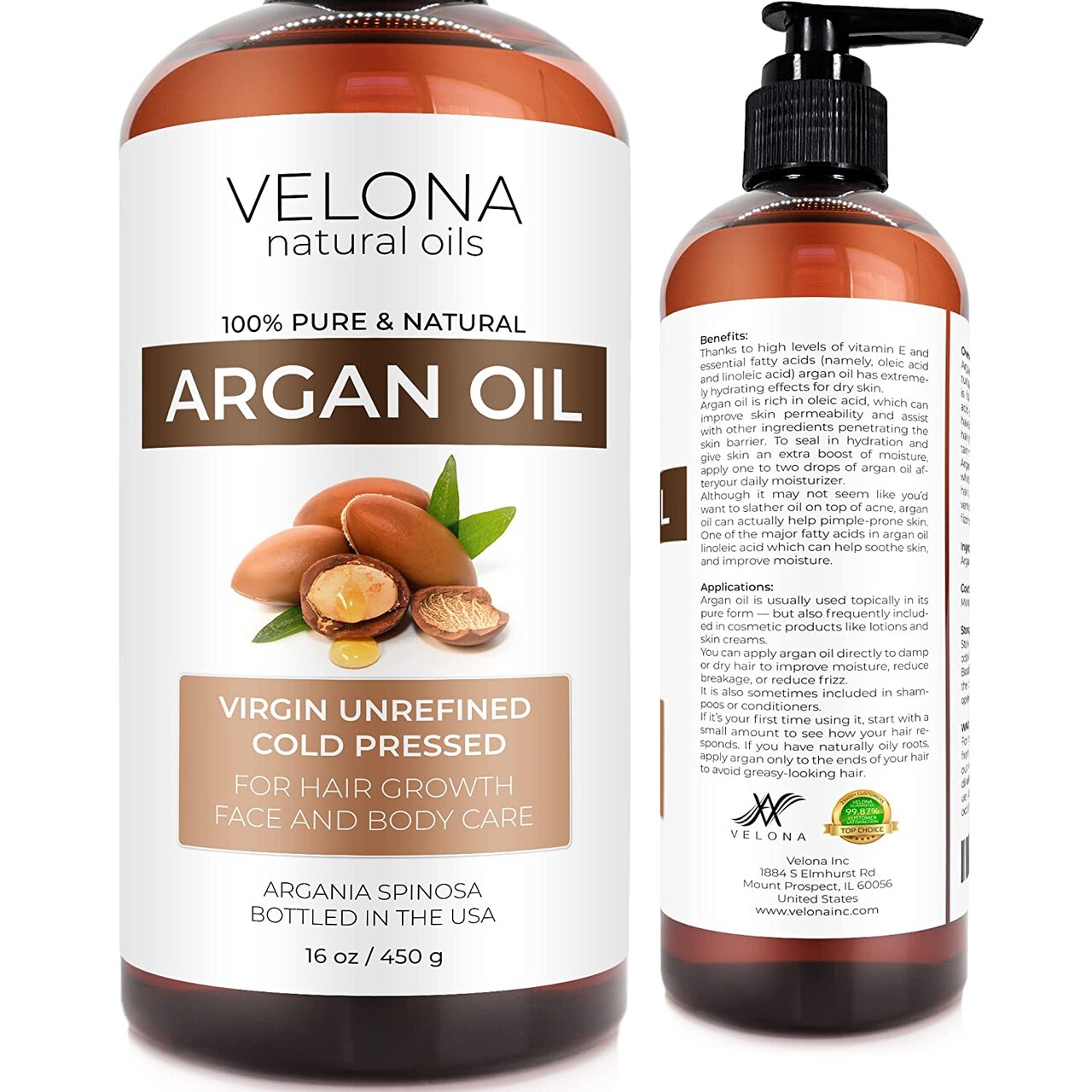 velona Argan Oil - 16 oz | Morocco Oil | Stimulate Hair Growth, Skin, Body and Face Care | Nails Protector | Unrefined, Cold Pressed | Cap Kit…